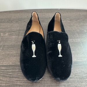 Banana Republic Black Velvet Loafers With Champagne Bottles